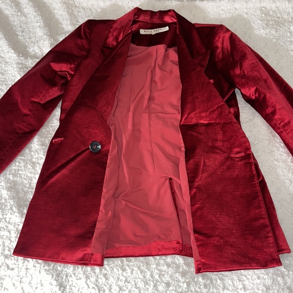 FREE PEOPLE Ashby Brushed Velvet Holiday Christmas Red Blazer Oversized Size M - Picture 5 of 16